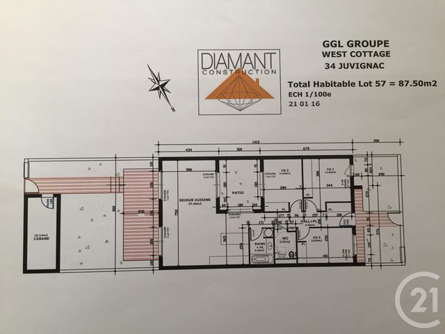 maison à vendre - 4 pièces - 87.55 m2 - JUVIGNAC - 34 - LANGUEDOC-ROUSSILLON - Century 21 Granié Immobilier